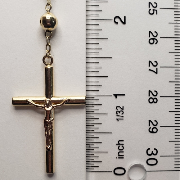 14K Solid Gold 6mm Bead Ball Rosary Necklace 26" Guadalupe Rosario Collar Oro - Picture 12 of 16